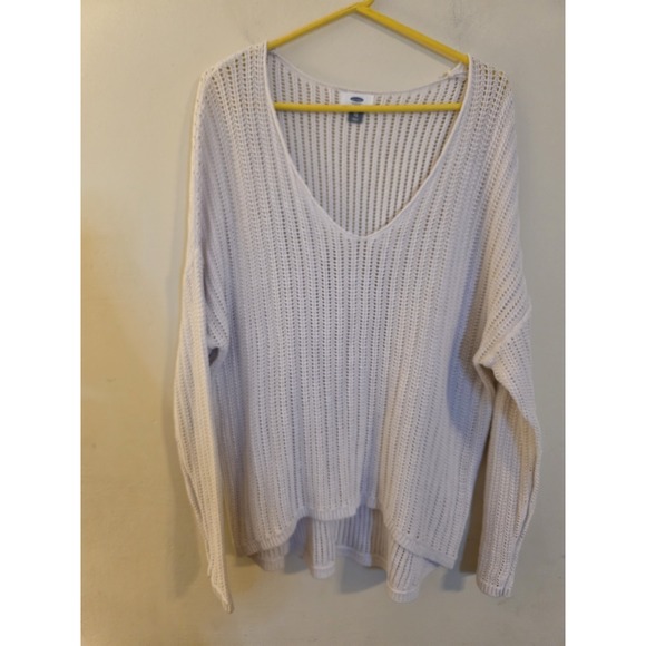 Old Navy Size XL Beige Knit Crochet Long Sleeve V Neck Beachy Coastal Sweater - Picture 1 of 8